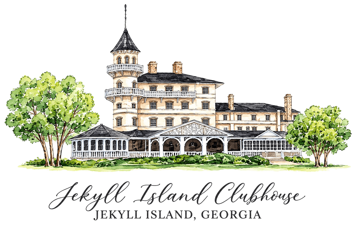 Watercolor illustration of Jekyll Island Club
